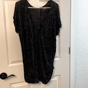 Dark grey/black faux cross wrap short sleeve nursing top with button closure